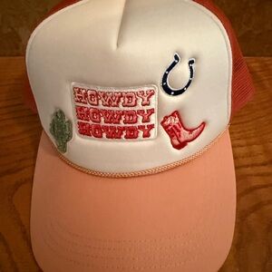 Howdy Embroidered Trucker Hat - White and Tan